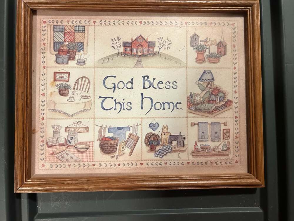 Decorel God Bless This Home Cross Stitch Print in Wooden Frame